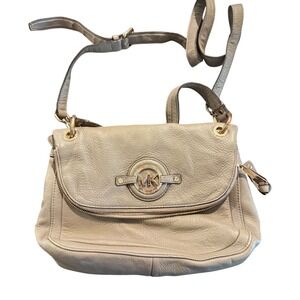 Michael Kors Pebble Leather Crossbody Bag‎ Shoulder Bag Convertible Flap Beige